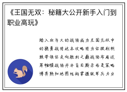《王国无双：秘籍大公开新手入门到职业高玩》